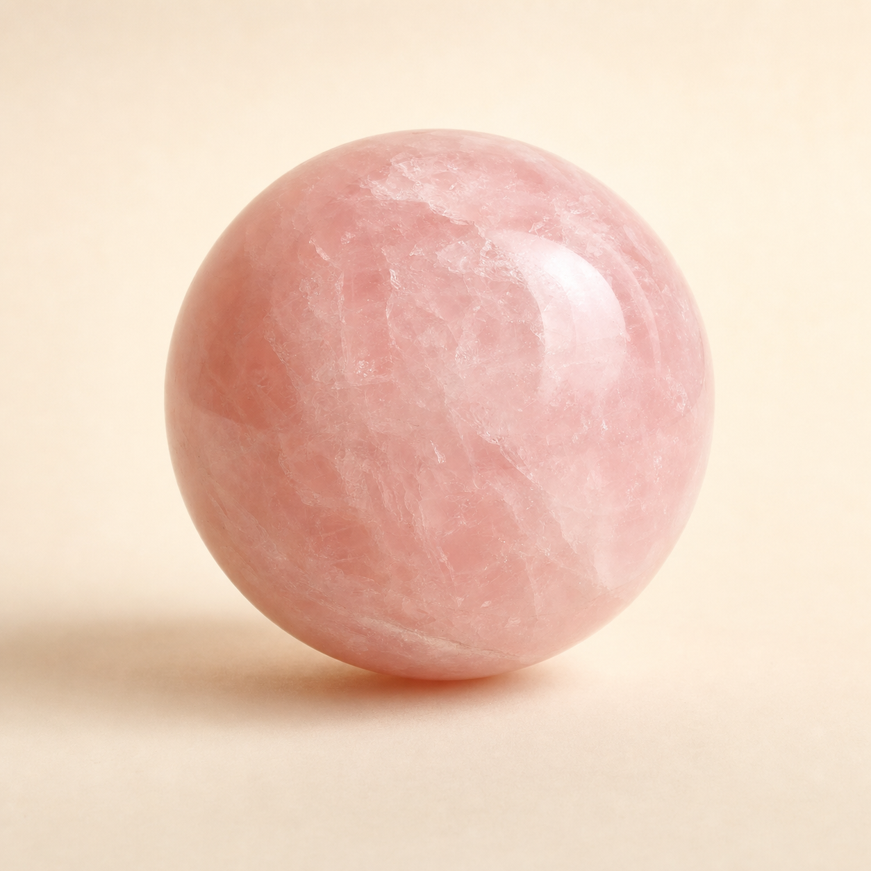A polished rose quartz sphere specimen